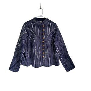 Blutique Navy Blue with White Embroidery Boho Jacket Size 1x